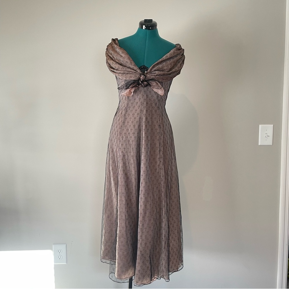 100% silk vintage Roland Nivelais pink and black formal dress